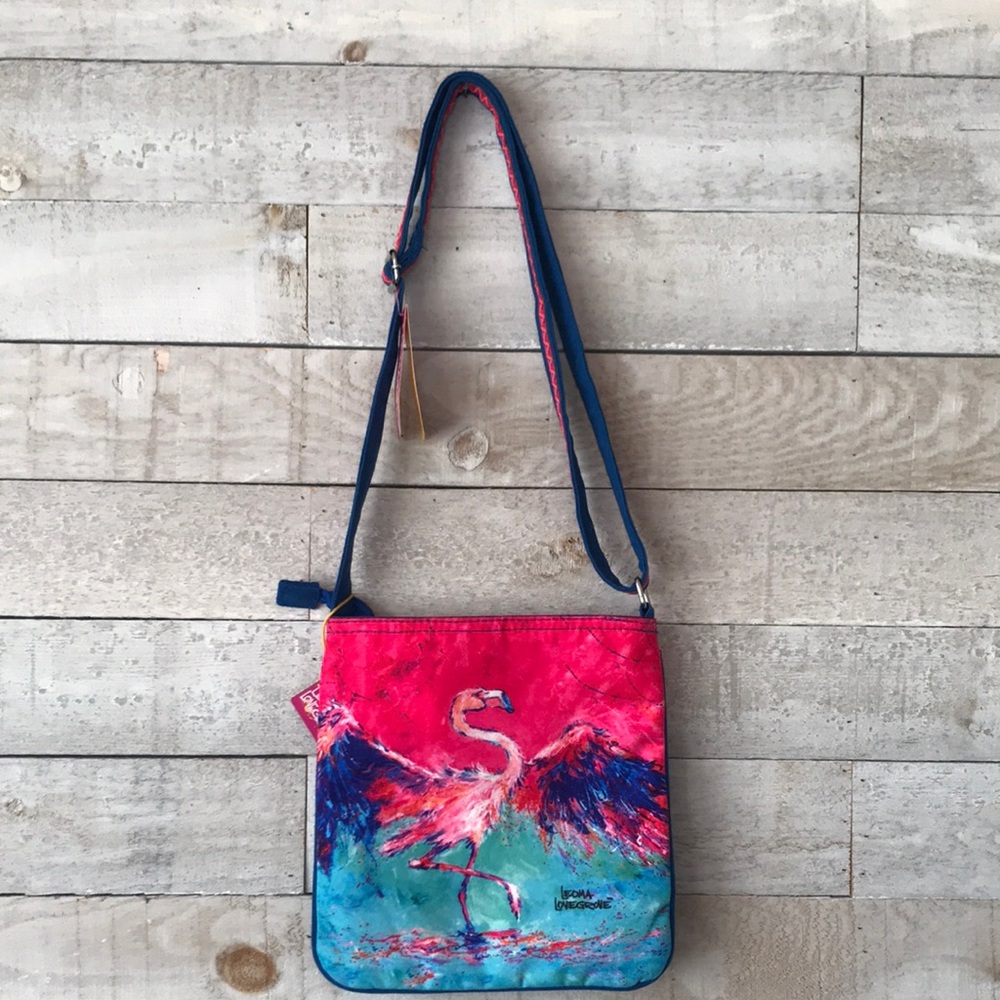 Colorful Leoma Lovegrove artisan Flamingo Print Crossbody Bag